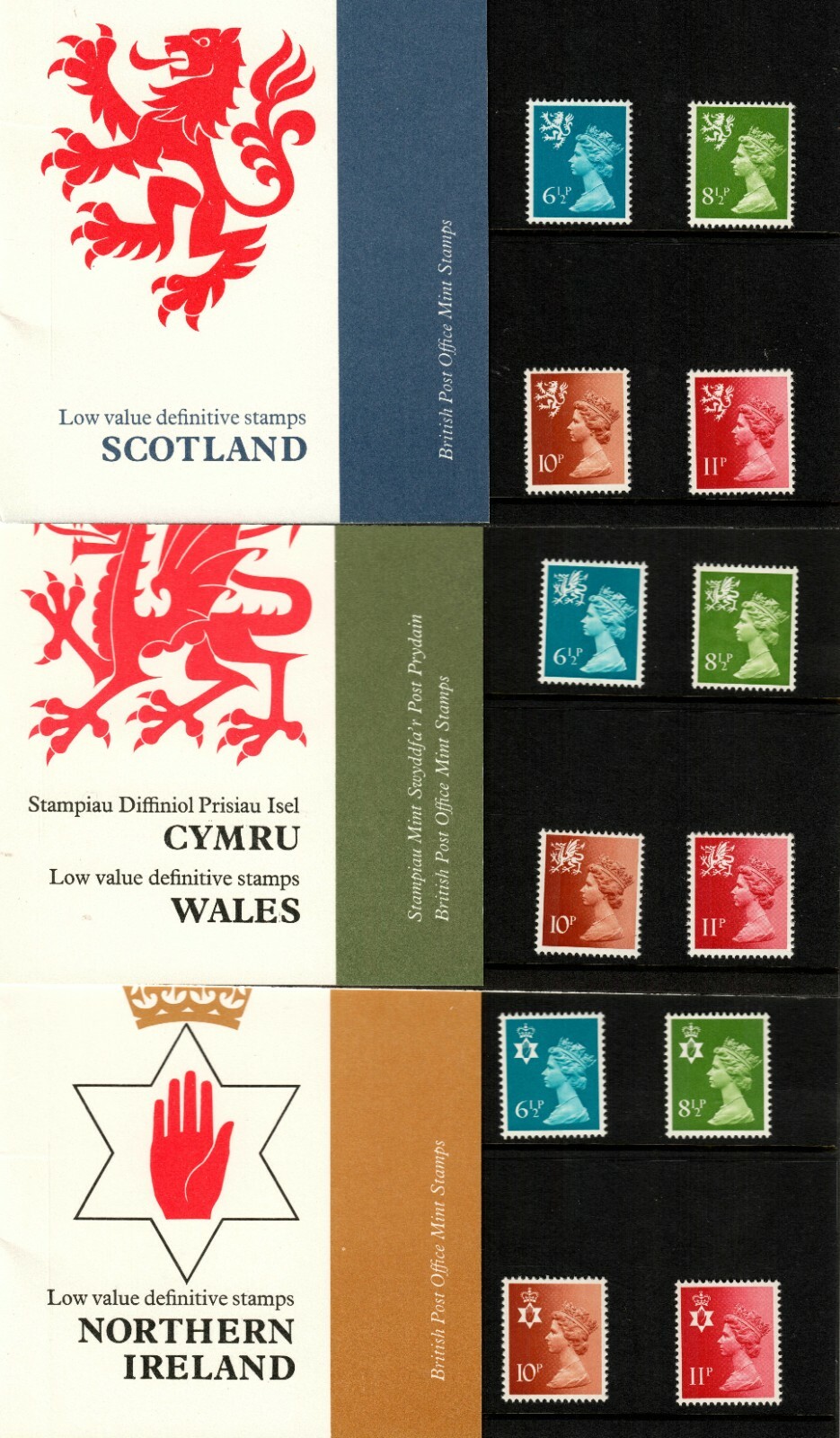 British Post Office Mint Sets Scotland/N. Ireland/Wales Low Value. KP-118