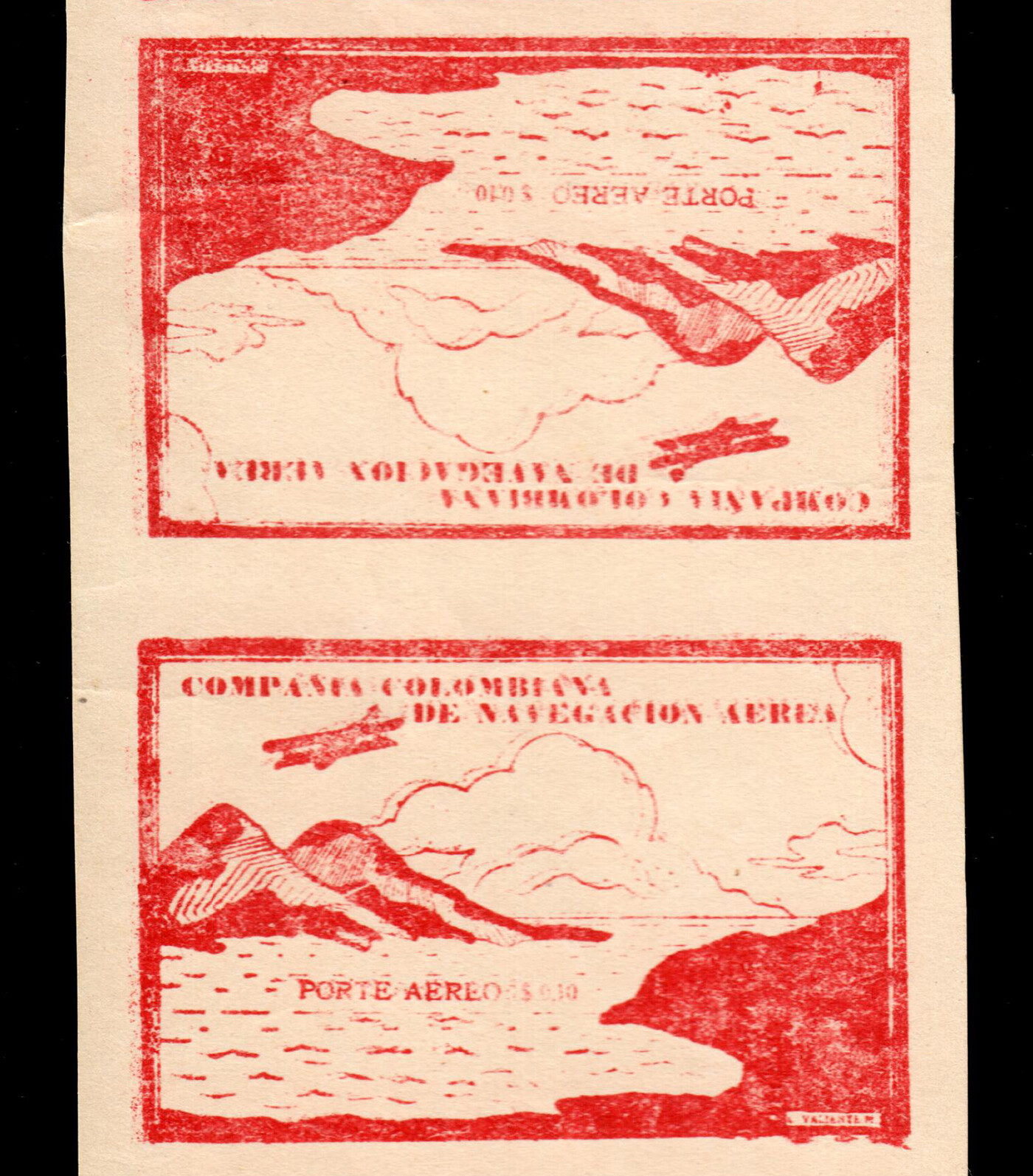 Colombia Air Post C11Cj 1920 10c Red Brown Tete-Beche Strip 4 VF MNH (CV $1,620)