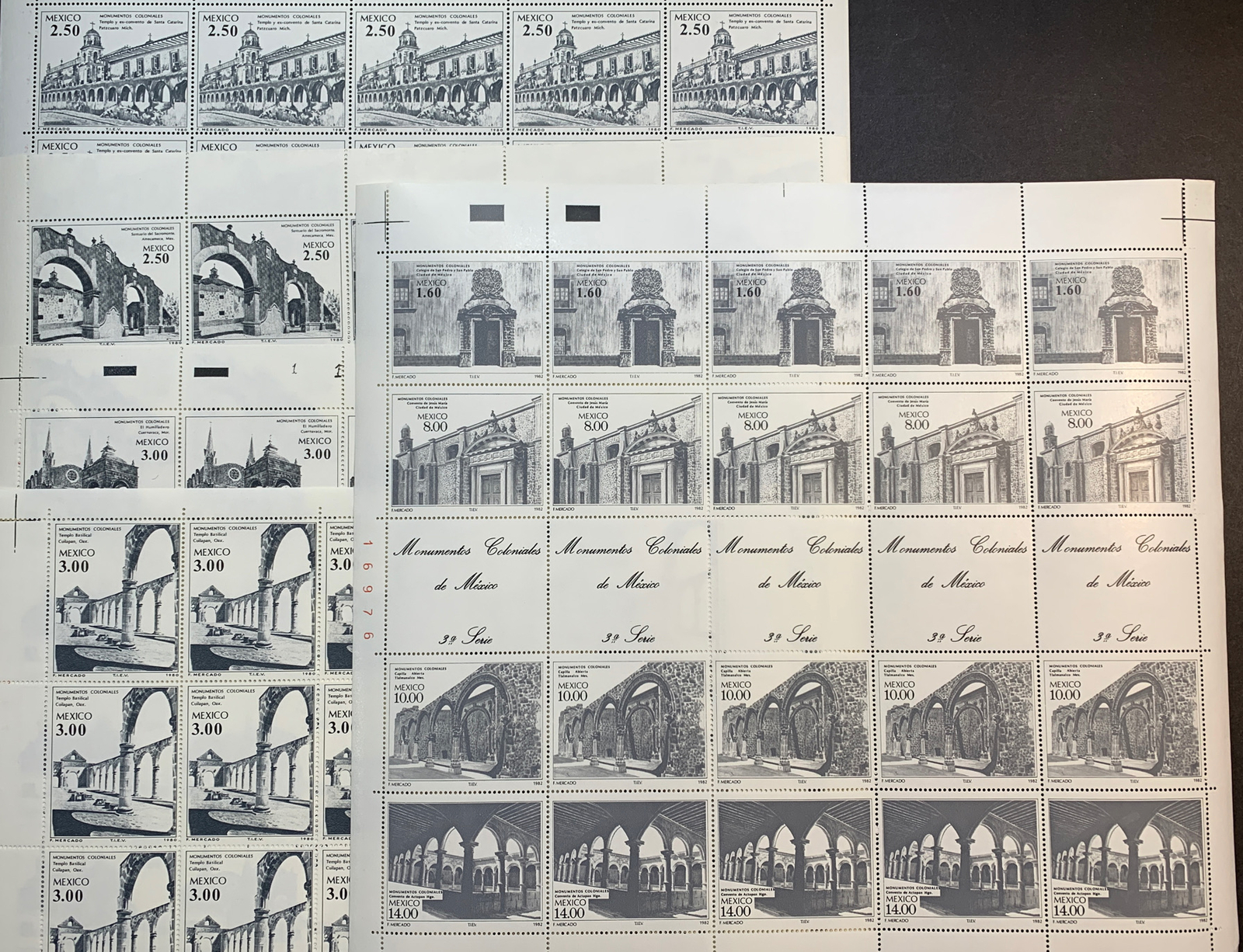 Mexico #1211-4,#1303-6 1980/1982 Colonial Monument. Full Sheets MNH (CV $105)