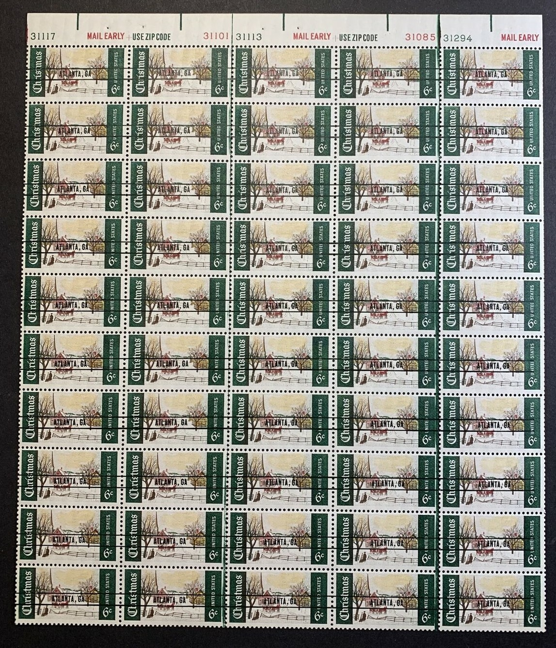US #1384a 6c Christmas 'Atlanta, GA ' Precancel , Full Sheet. MNH F-VF - Image 4