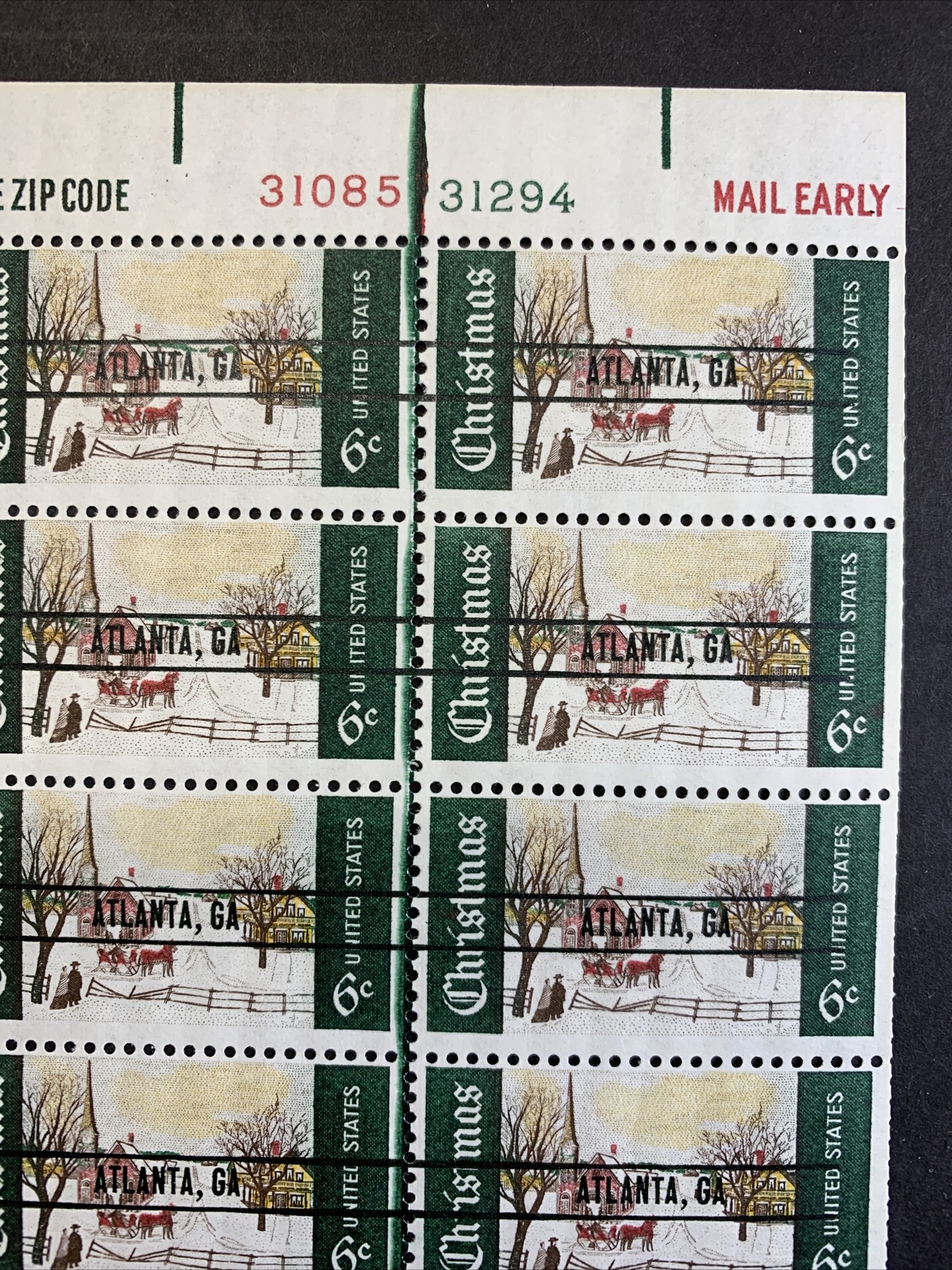 US #1384a 6c Christmas 'Atlanta, GA ' Precancel , Full Sheet. MNH F-VF - Image 6
