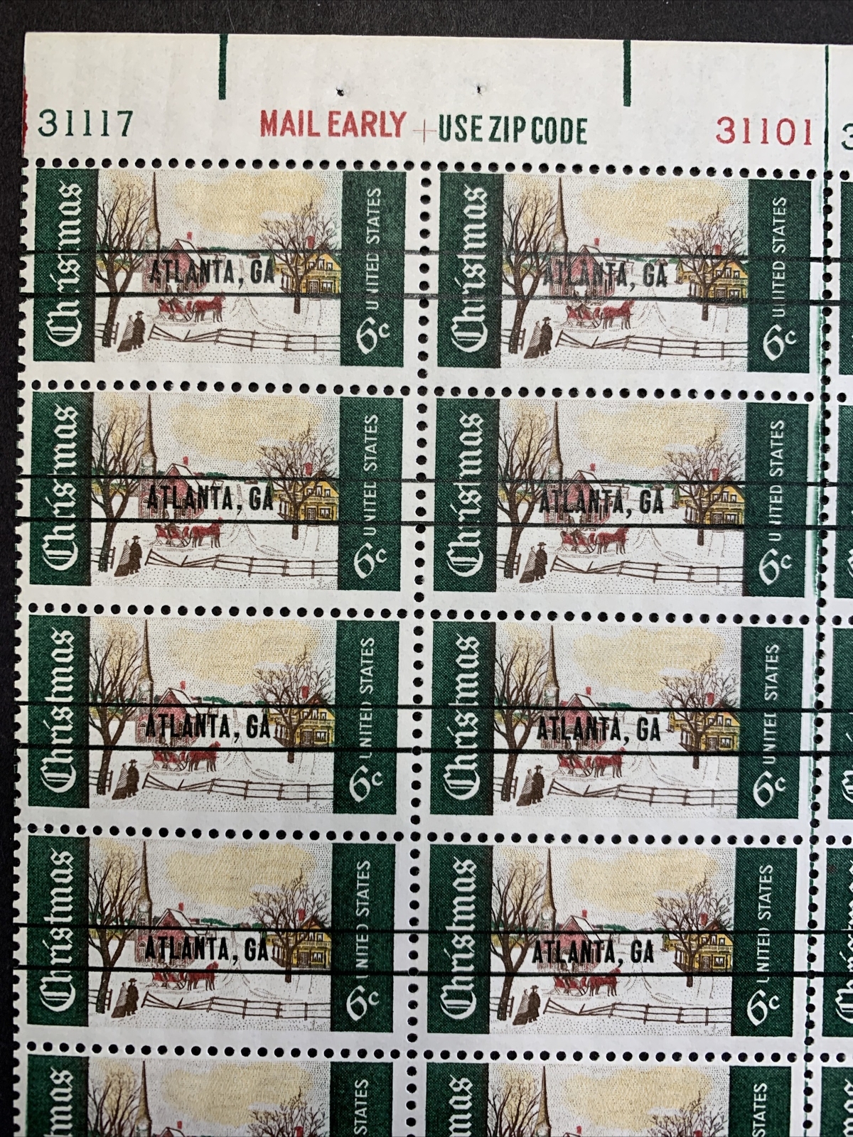 US #1384a 6c Christmas 'Atlanta, GA ' Precancel , Full Sheet. MNH F-VF - Image 7