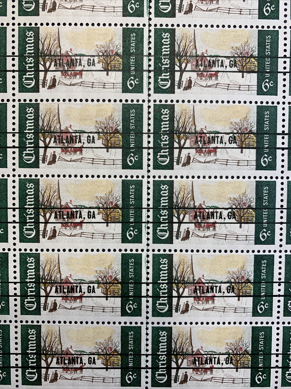 US #1384a 6c Christmas 'Atlanta, GA ' Precancel , Full Sheet. MNH F-VF - Image 10