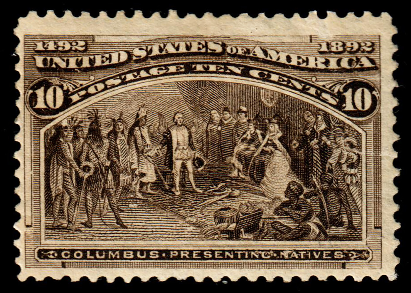 US #237 10c Columbian Black Brown Unused OG (CV $90)