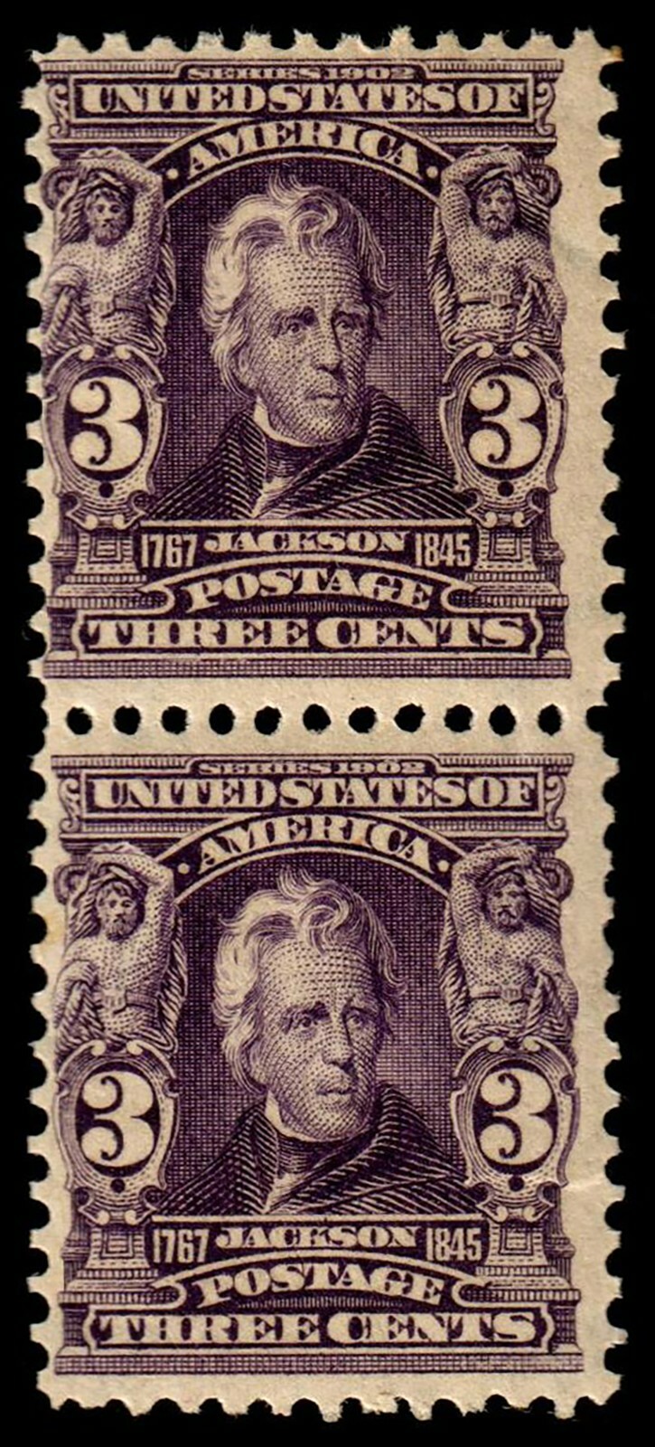 US #302 1903 3c Jackson, Bright Violet, 2 MNH V. Pair. SCV $280. KP-011