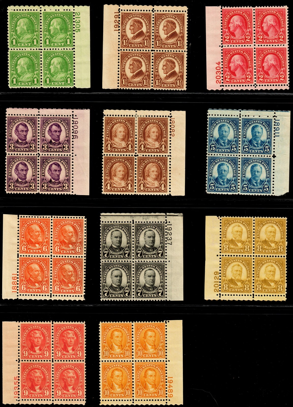 US #632-642 Regular Issue PB4 Rotary Press Printings F-VF MNH/H CV $355 for set