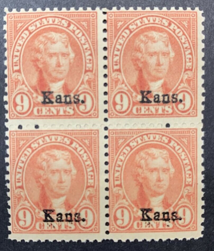 US #658-664,666-667 1929 Blocks of 4, *Kans.* Overprint MNH Fine (SCV $1,348) - Image 9