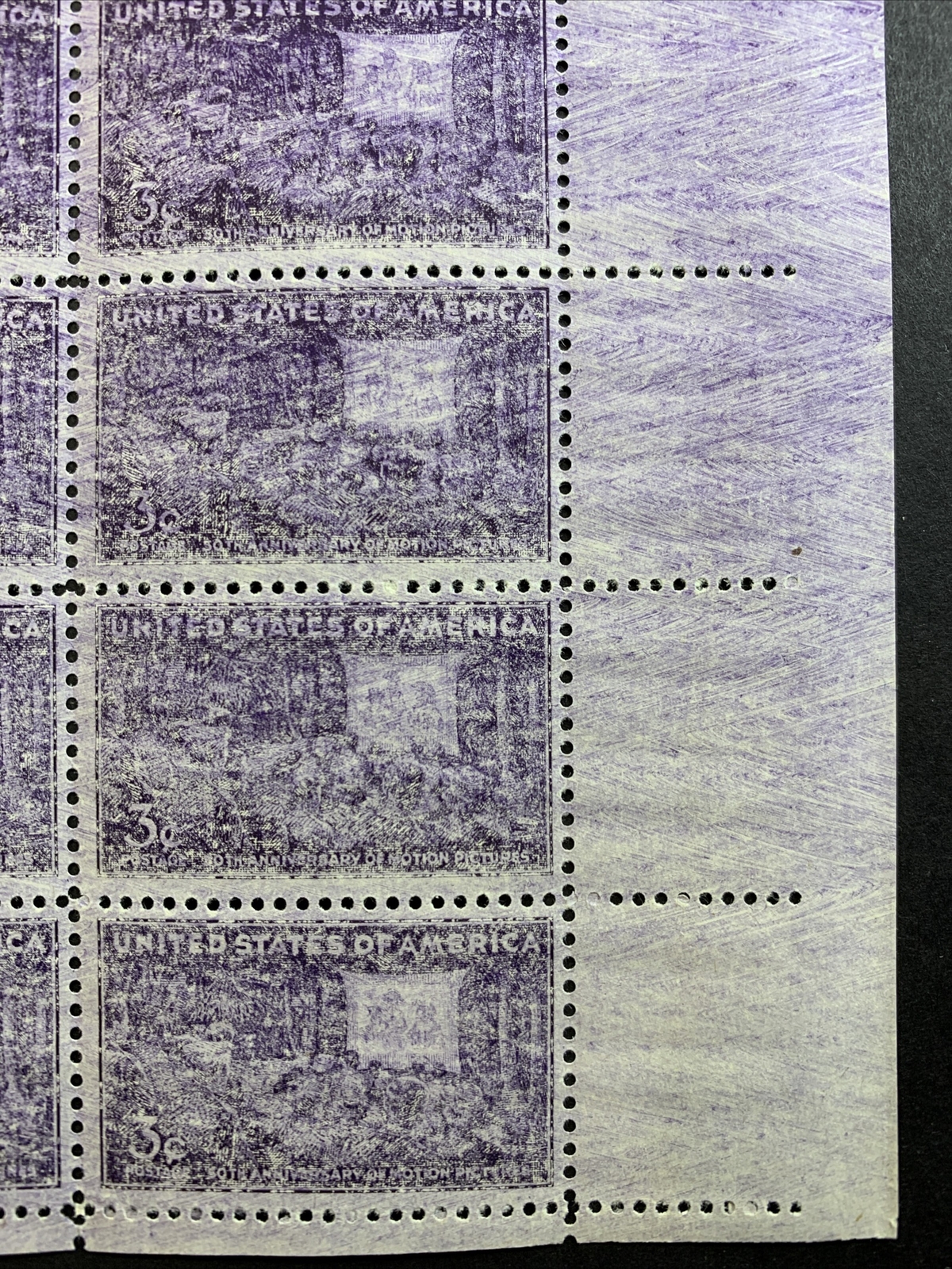 US #926 EFO 3c Motion Picture 50th. *Major Printer Smear*. F-VF MNH - Image 5