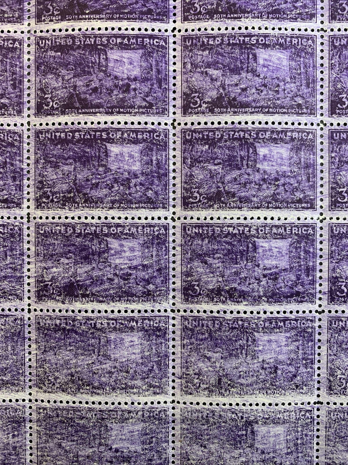 US #926 EFO 3c Motion Picture 50th. *Major Printer Smear*. F-VF MNH - Image 6