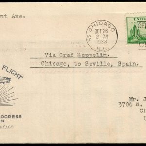 US #C18 1933 50c Baby Zep Cover. From Chicago to Seville, SP.
