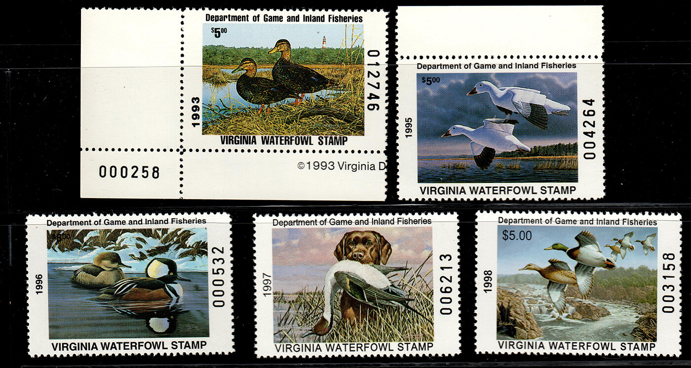 Duck Stamps: Virginia $6 1993,95-98 (5) MNH