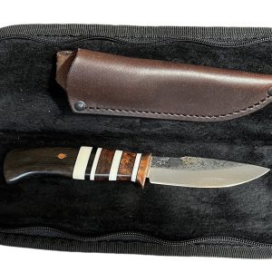 Fixed Blade Behring Made 3 1/2" Redwood, Ebony Wood, Copper Drop Point DH-1595