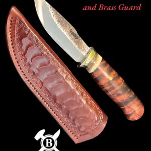 Fixed Blade Behring Made© Forged 3 1/2" EDC KOA and Musk Ox, Brass Guard DH-2053