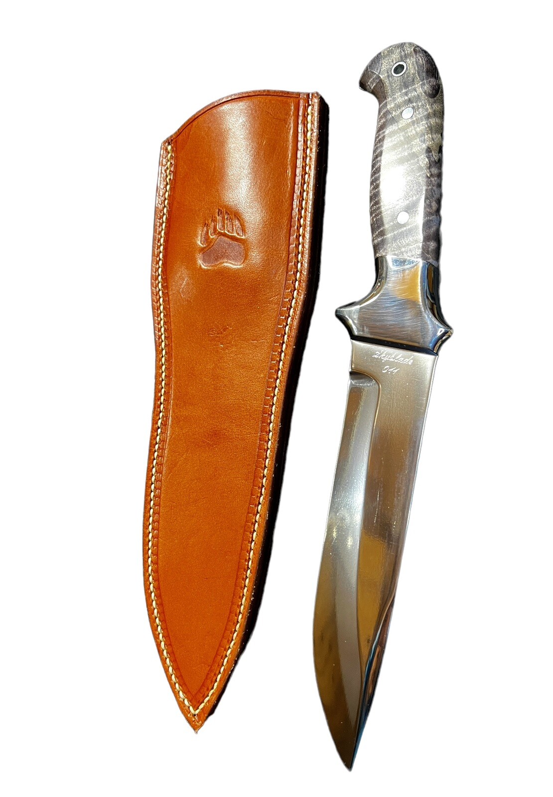 Fixed Blade Todd Orr 7" Grizzly Grey Tiger Maple/Leather Sheath DH-1543