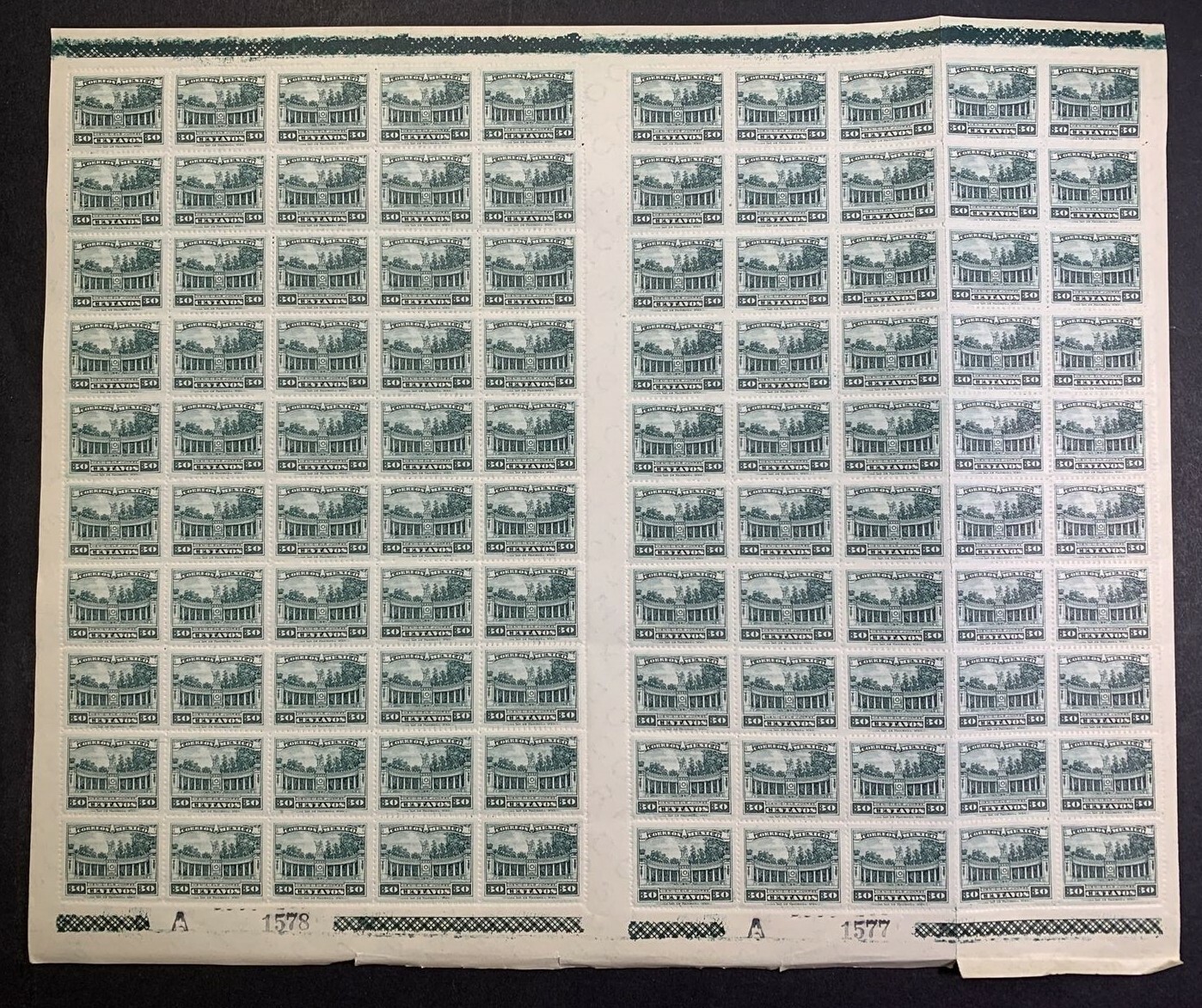 Mexico #646 1923 40c Juarez Colonnade. Full Sheet of 100 MNH (CV $95)