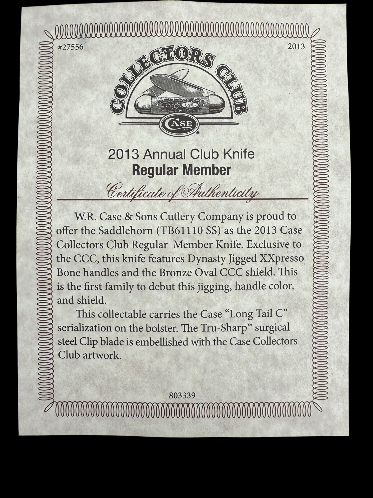 Pocketknife Case TB61110 SS 2013 Saddlehorn XXPRESSO SN 512, COA DH-2261 - Image 19