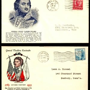 US #690-7a & 734-2c FDC Casimir & Kosciuszko Wash DC (CV $70)
