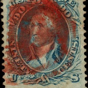 US #72 1861 90c Wash. No Grill. Used Red Cancel CV $725 KP-057