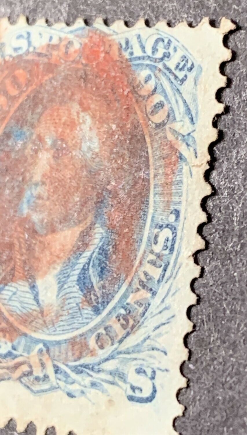 US #72 1861 90c Wash. No Grill. Used Red Cancel CV $725 KP-057 - Image 5