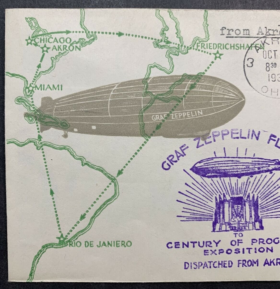 US #C18-8 1933 50c Baby Zep Linprint Cover. Akron, OH Roundtrip. (CV $350) - Image 5