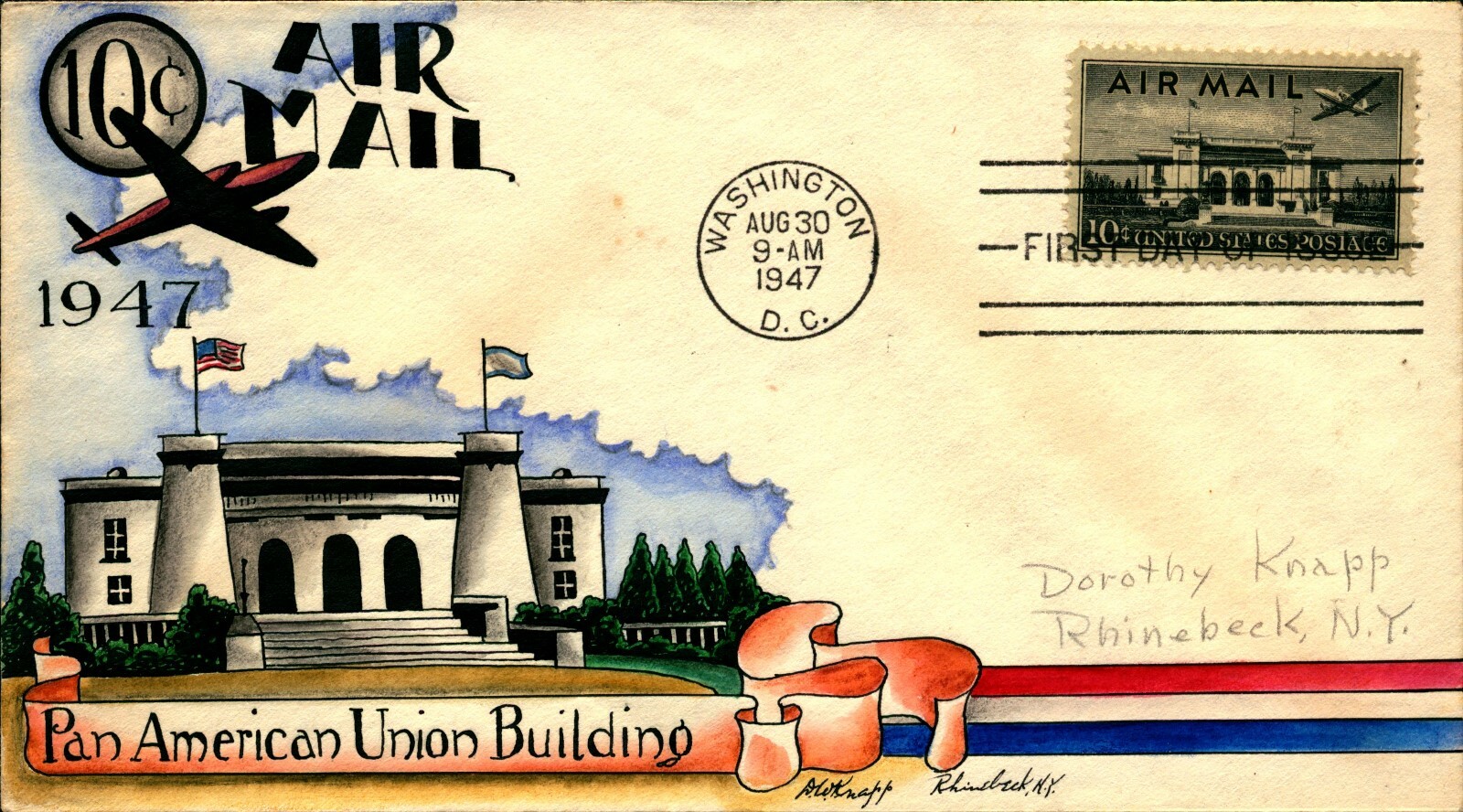 US #C34 10c Airmail FDCs Hand Painted by Dorothy Knapp Cover - Image 3