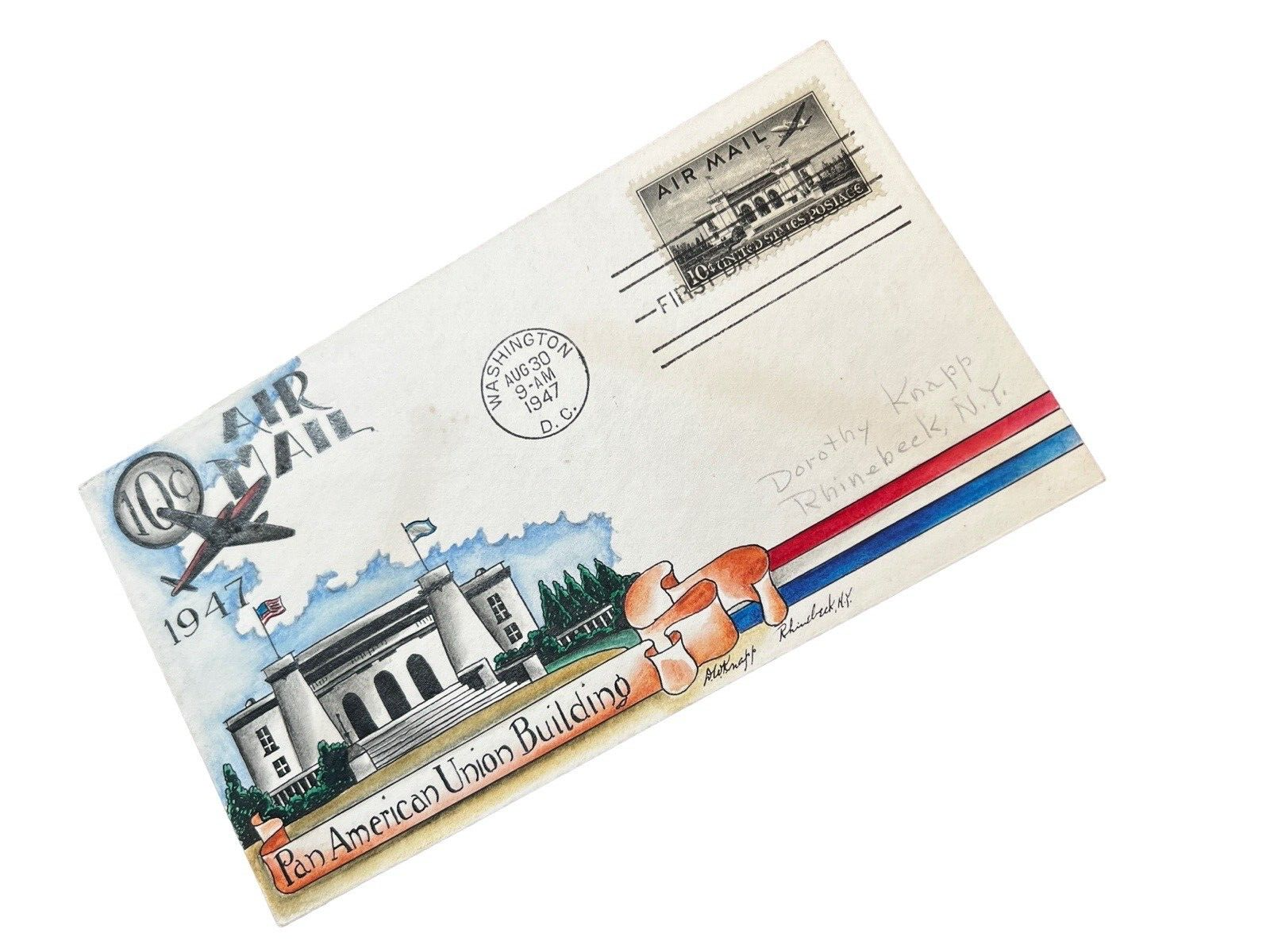 US #C34 10c Airmail FDCs Hand Painted by Dorothy Knapp Cover