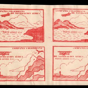 Colombia Air Post C11C-C11D 10c Red Brown Block of 4 VF MNH. PF Certificate. 2