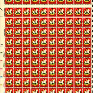 US #1769 1978 15c Christmas Hobby Horse Sheet of 100 *Gutter Miscut*.  MNH VF