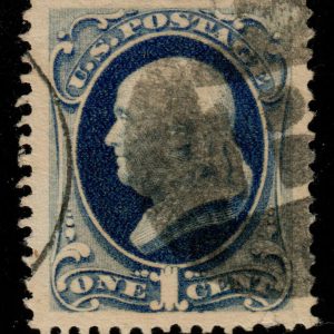 US 182 1879 1c Franklin Dark Ultramarine Used Large Margins F-VF. KP-140