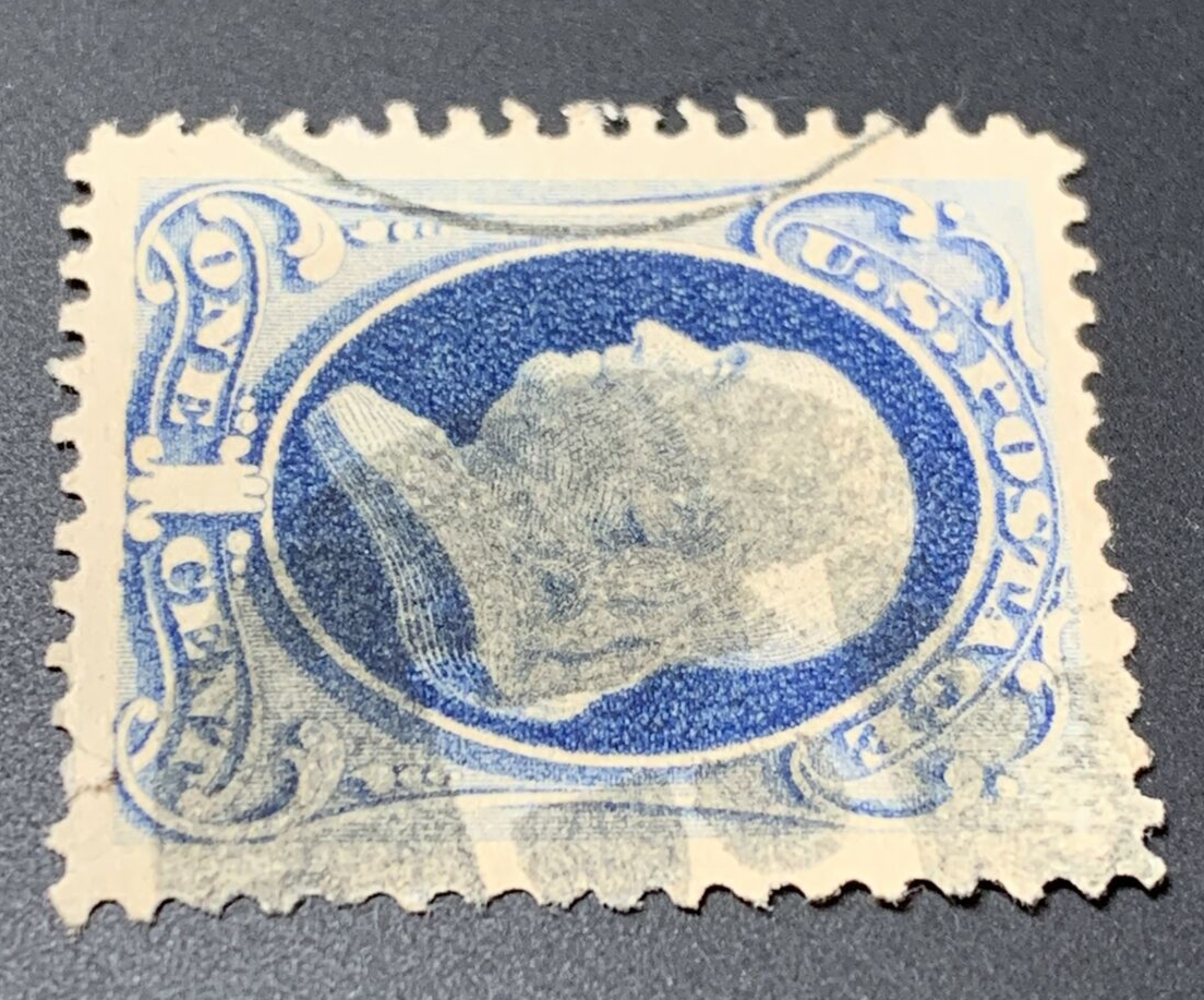 US 182 1879 1c Franklin Dark Ultramarine Used Large Margins F-VF. KP-140 - Image 5