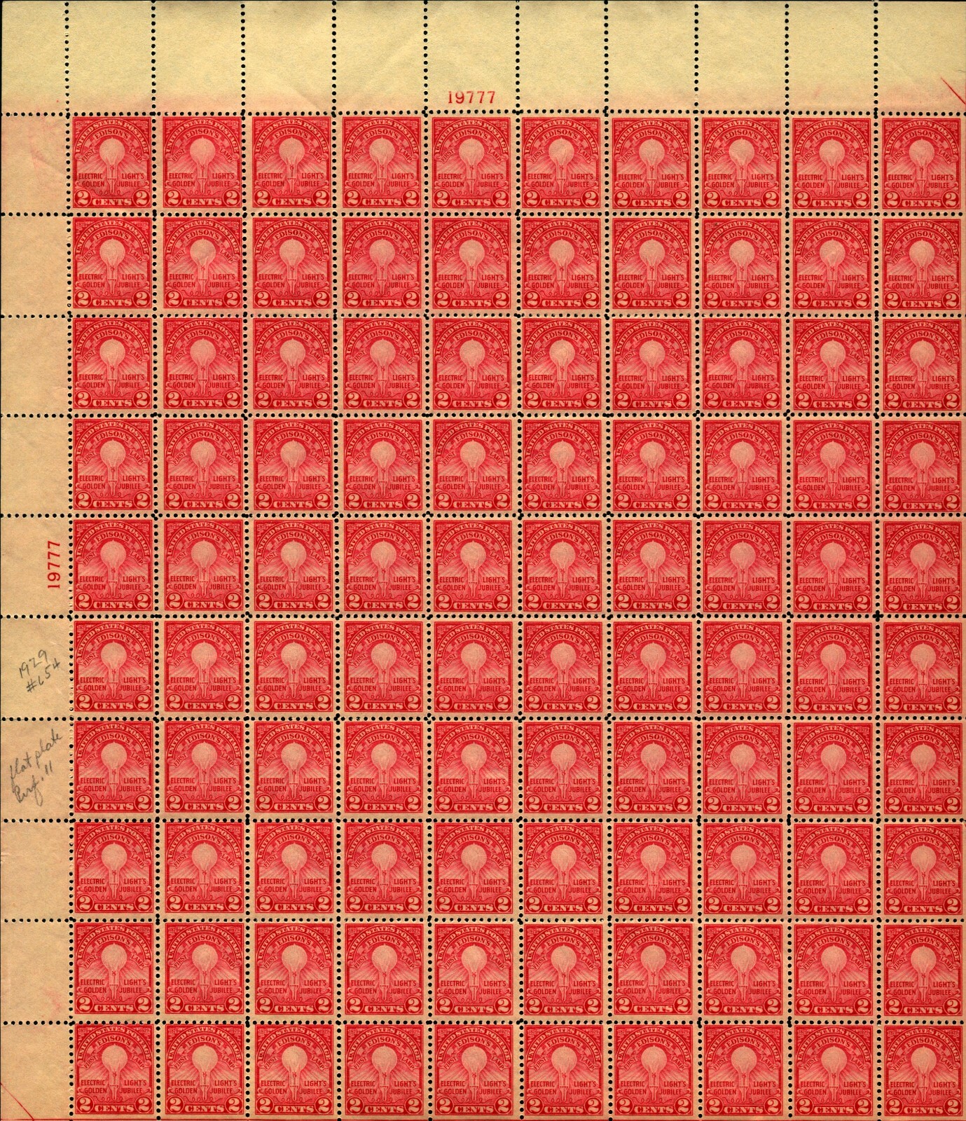 US #654/655 2c Edison's First Lamp, Flat and Rotary Press Sheets MNH (BCV $480)