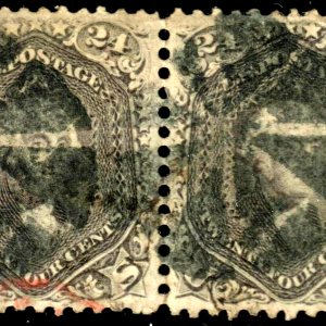 US 78a 1863 24c Wash. PAIR *Grayish Lilac* Blk and Red Cancels PSE Cert CV $850