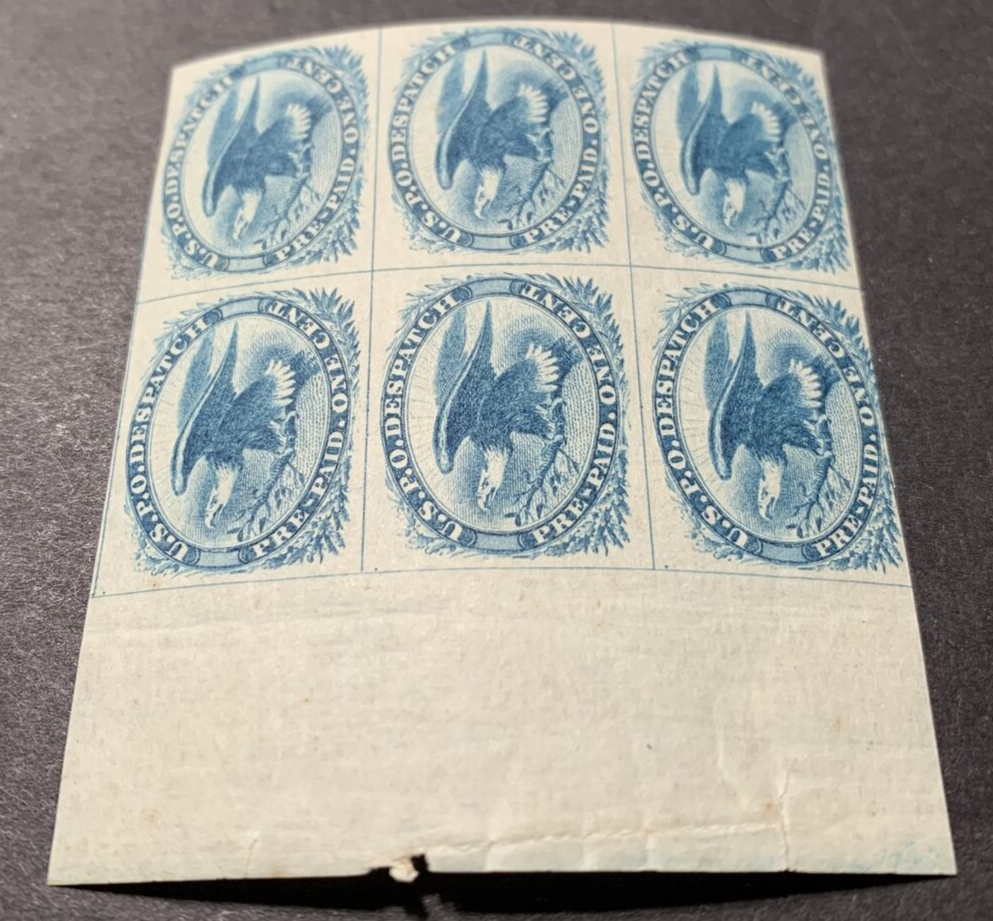US LO2 1851 1c Local USPO Despatch Block of 6 Mint OG 4 Hinged/2 MNH. KP-135 - Image 8