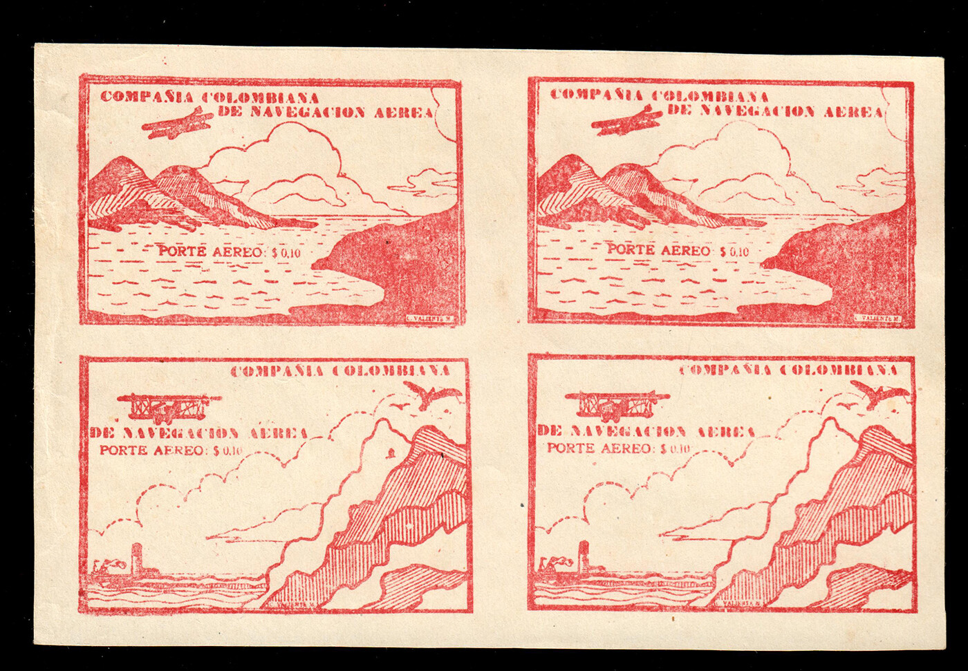 Colombia Air Post C11C-C11D 10c Red Brown Block of 4 VF MNH. PF Certificate. 3