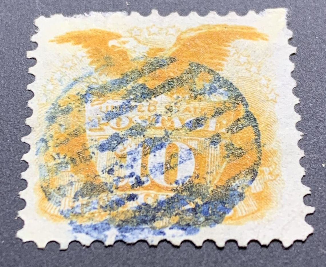 US #116 1869 10c Shield and Eagle Grill Used Blue Cancel. KP-165 - Image 5
