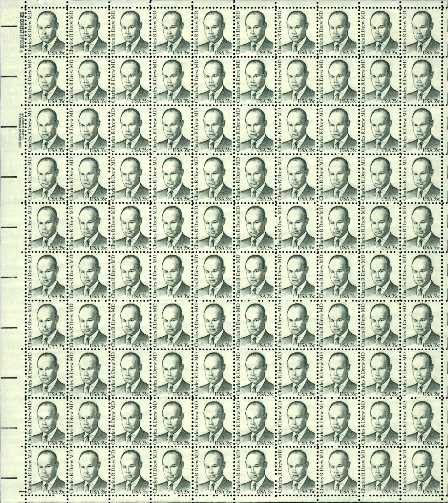 US #1865 35c Charles Drew Sheet MNH VF+ (CV $130 F-VF)