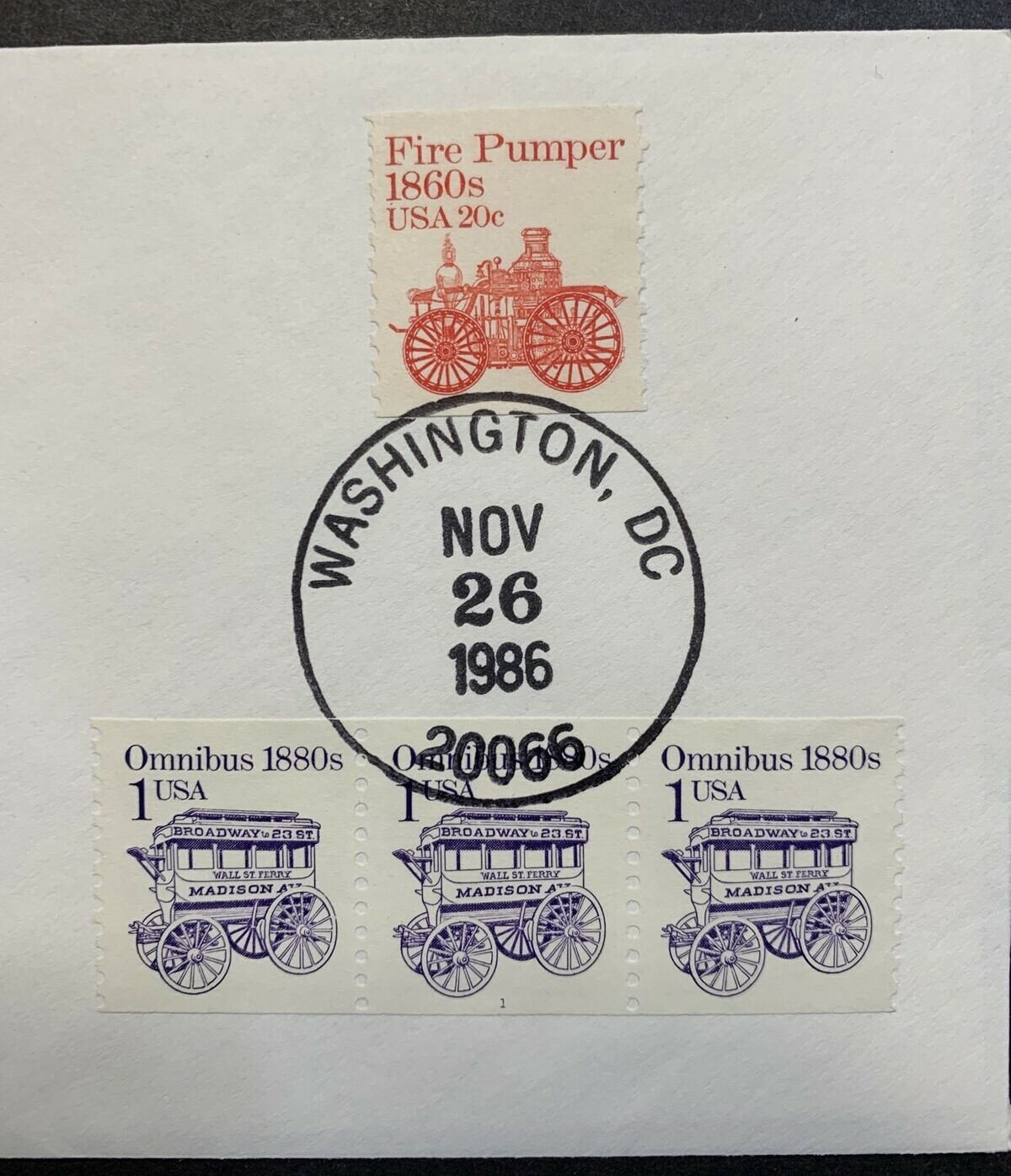 US #1897/1908 FDC 1/20c Omnibus/Fire Pumper . H. Farnam11/26/86 Re-Engraved - Image 5