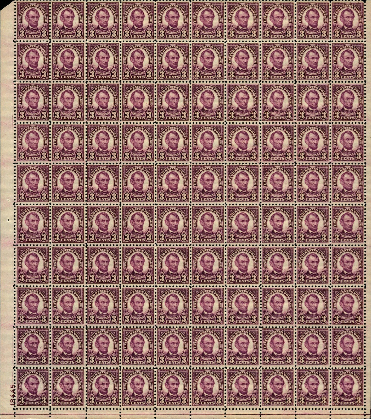 US #584 3c Lincoln, Violet Rotary Perf 10. MNH F-VF (CV $6,200 as singles+PB4)