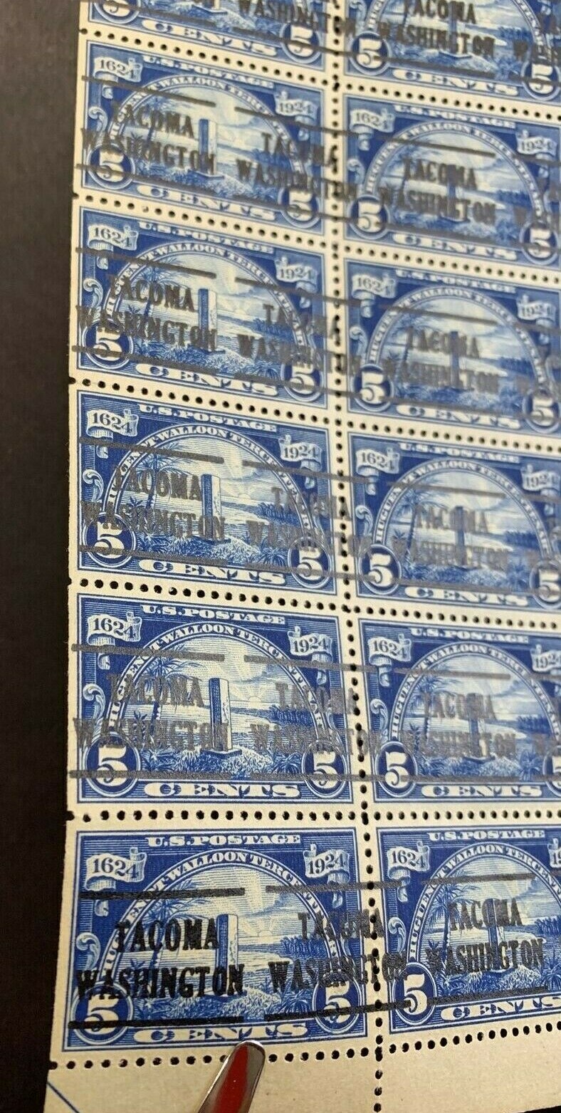 US #616 1924 5c Huguenot-Walloon Sheet. Precancel *Tacoma, WA* OG (CV $3K MNH) - Image 7