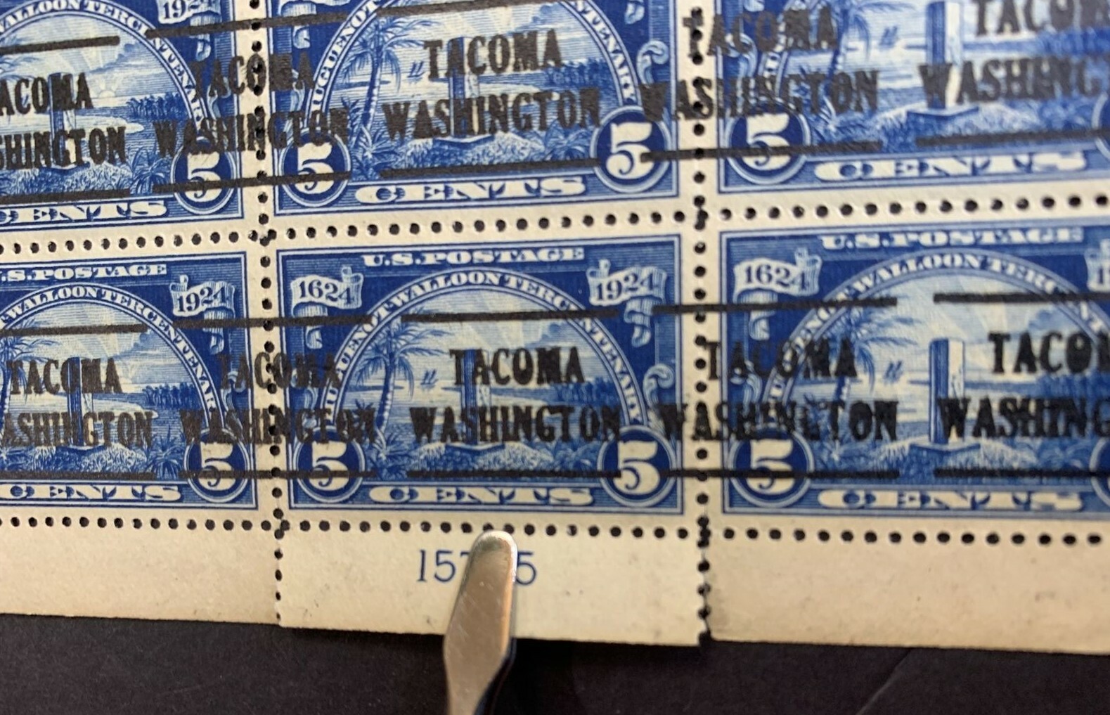 US #616 1924 5c Huguenot-Walloon Sheet. Precancel *Tacoma, WA* OG (CV $3K MNH) - Image 9
