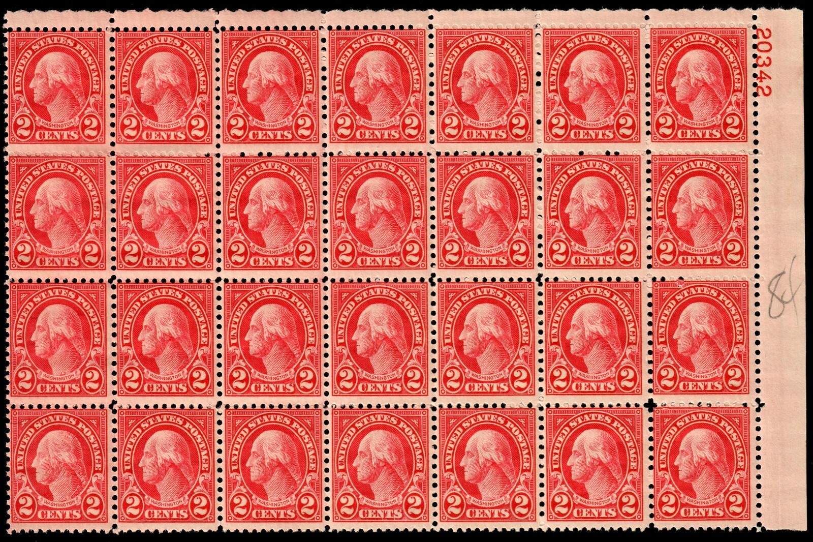 US #634 1926 2c Wash. 'Long Ear' Recut Var, PN #20342 UR Pos 34. MNH F (CV $175) - Image 2
