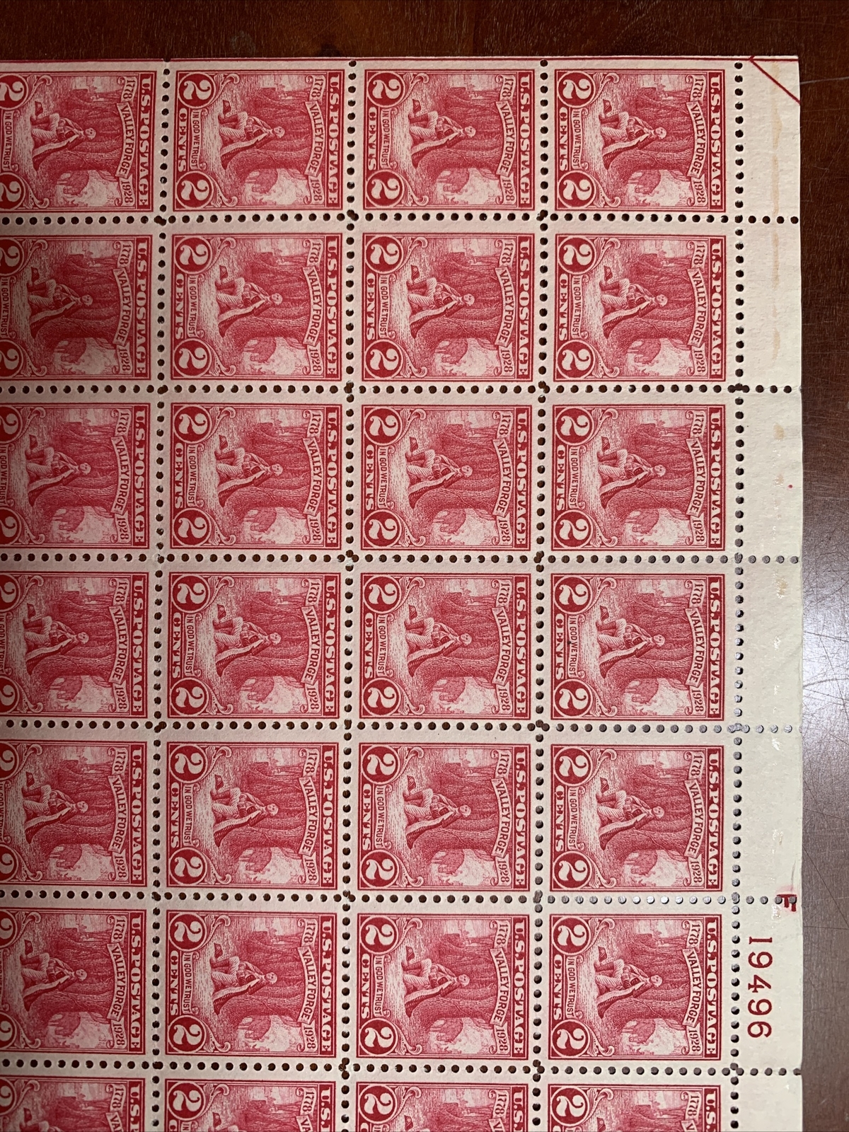 US #645 1928 3c Valley Forge Full Sheet. MNH VF (BCV $240) - Image 4