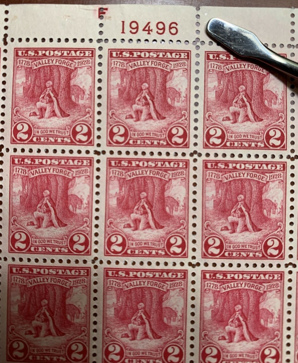US #645 1928 3c Valley Forge Full Sheet. MNH VF (BCV $240) - Image 5