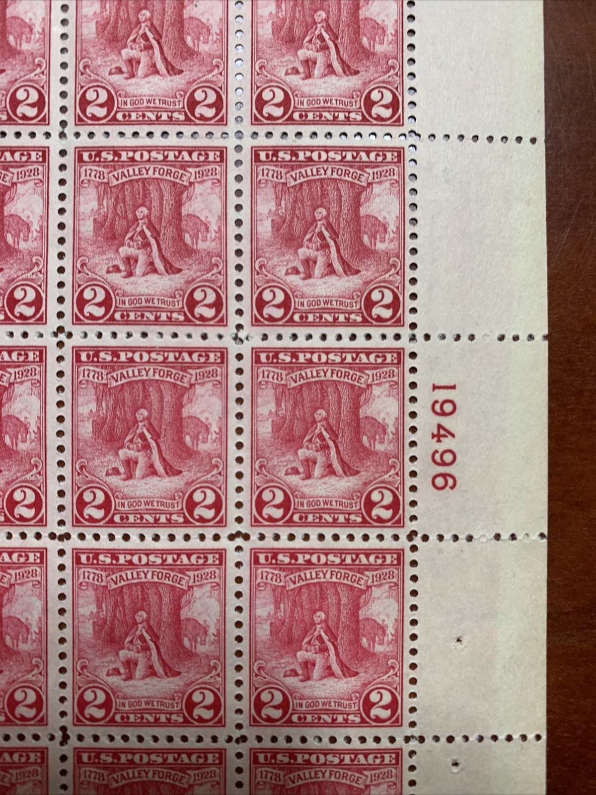 US #645 1928 3c Valley Forge Full Sheet. MNH VF (BCV $240) - Image 7
