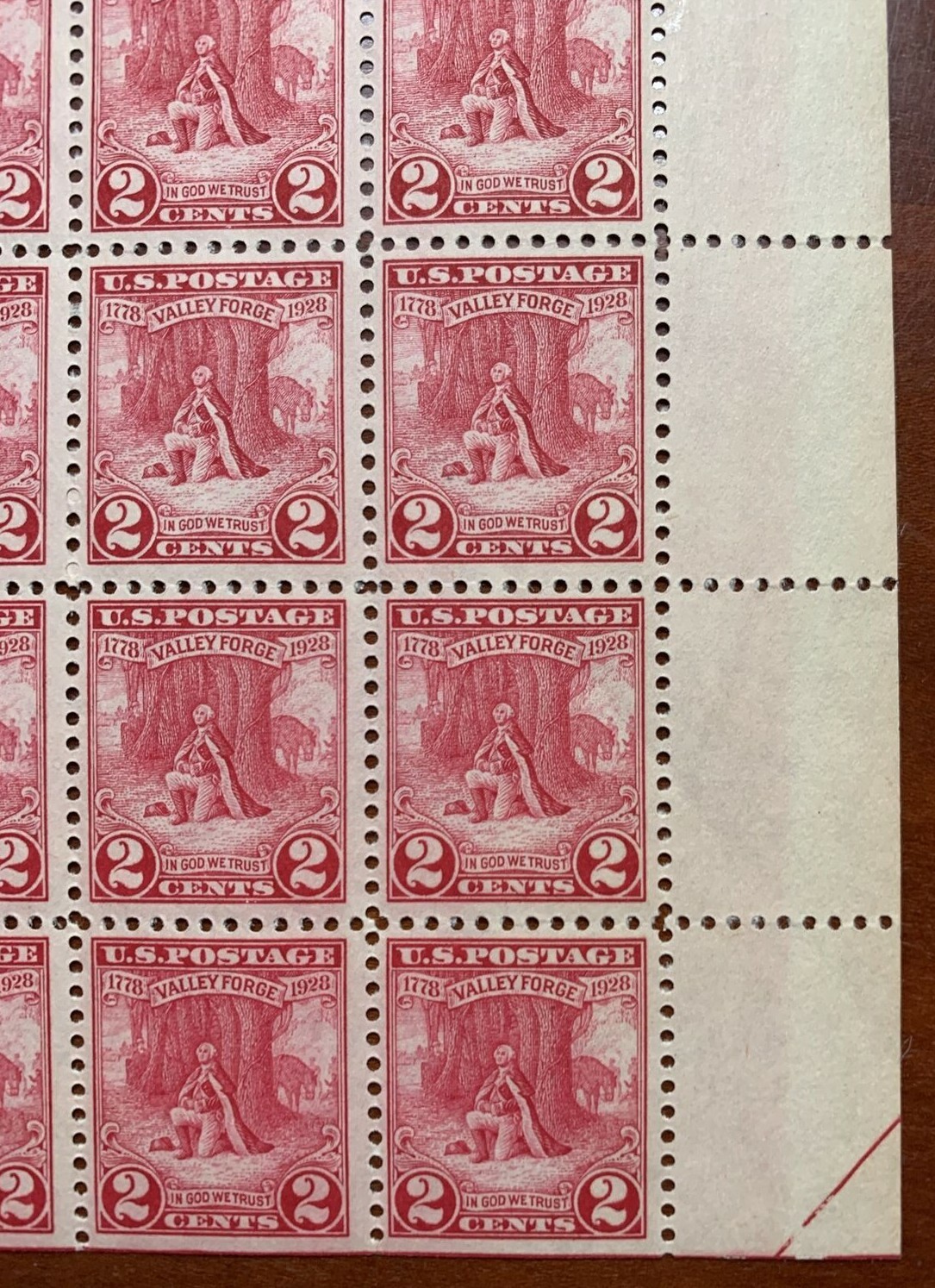 US #645 1928 3c Valley Forge Full Sheet. MNH VF (BCV $240) - Image 8