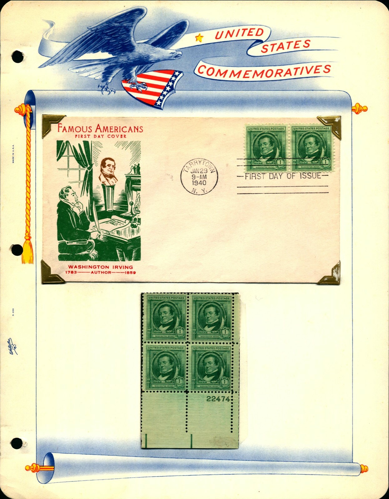 US #859-893 Famous Americans Complete 35 MNH PB4/Fidelity FDC's. F-VF (CV $415+)