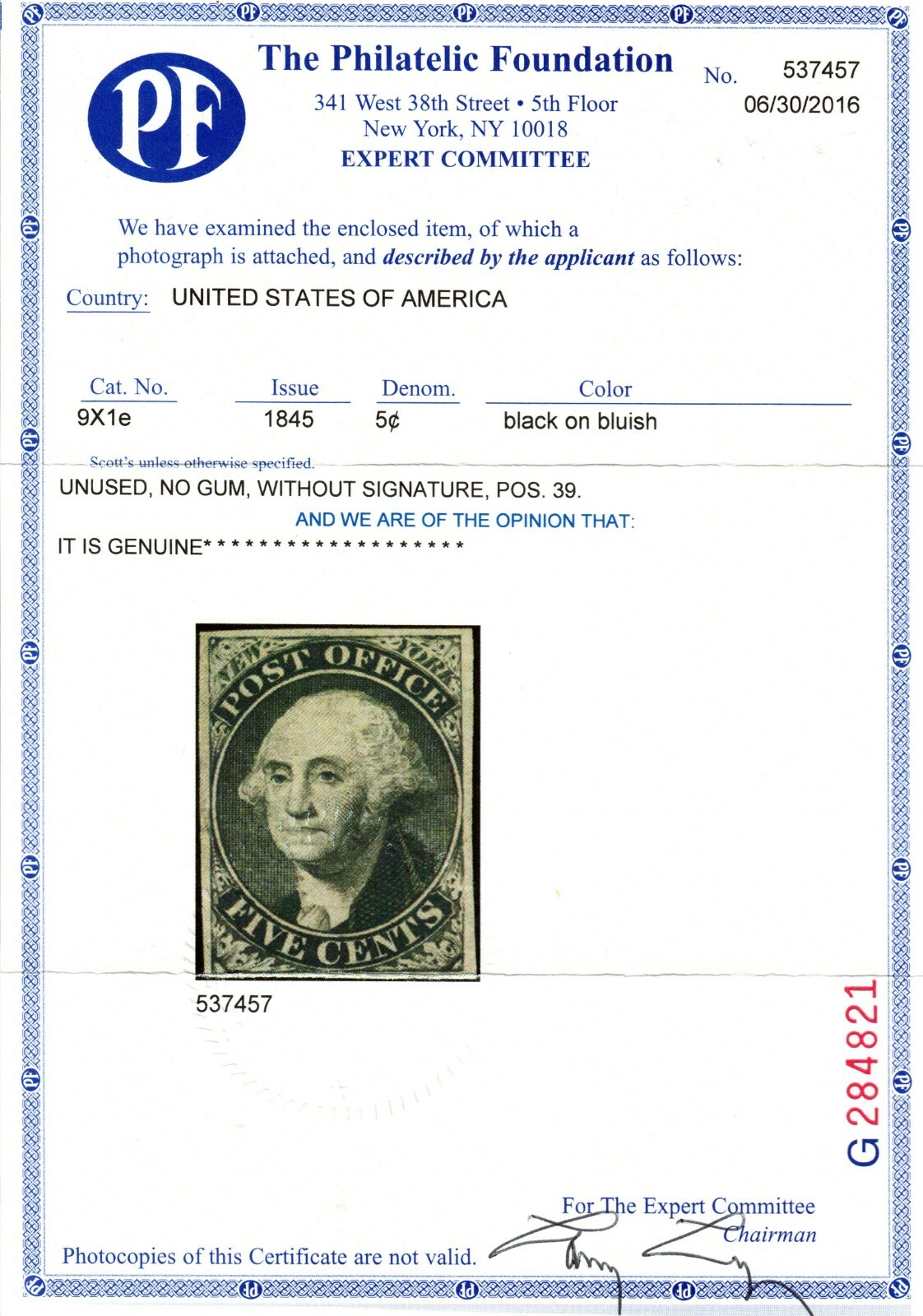 US #9X1e 1845 Provisional. Mint No Gum/No Signature/PF Cert, XF. KP-008 - Image 3