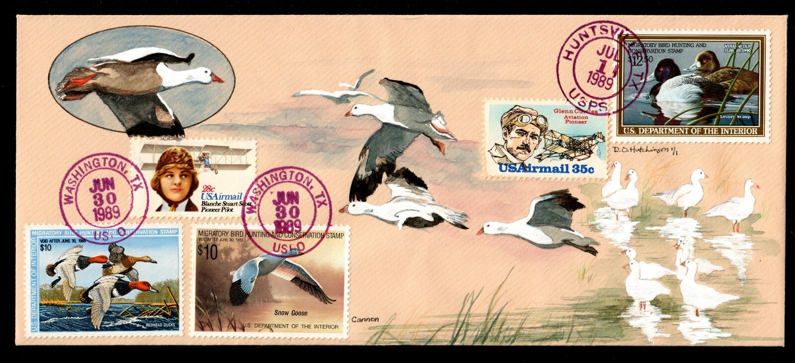 USA #RW54-RW56 FDC Duck, Hand Drawn, HP, & Signed by D. Hutchinson. UNIQUE 1/1