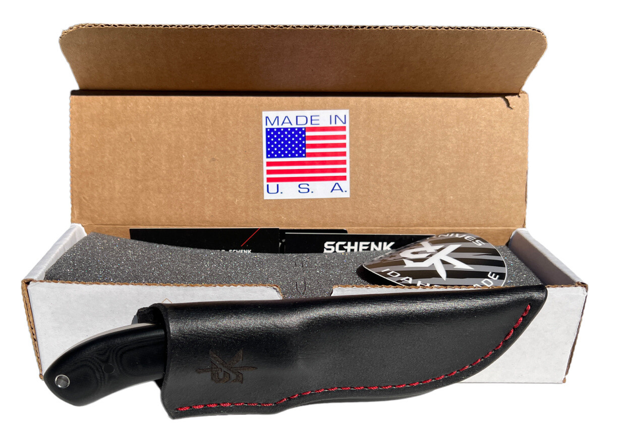 Fixed Blade Schenk RAM Elmax Steel, Double Black and Leather Sheath USA DH-1202