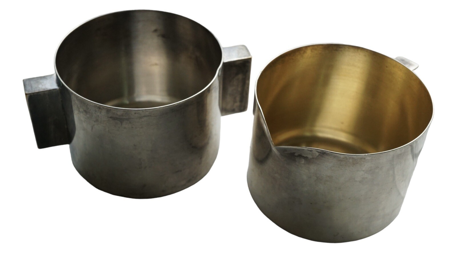 Merle Faber Creamer No Lid and Sugar Bowl, Silver-plated and Gilt metal 1930's